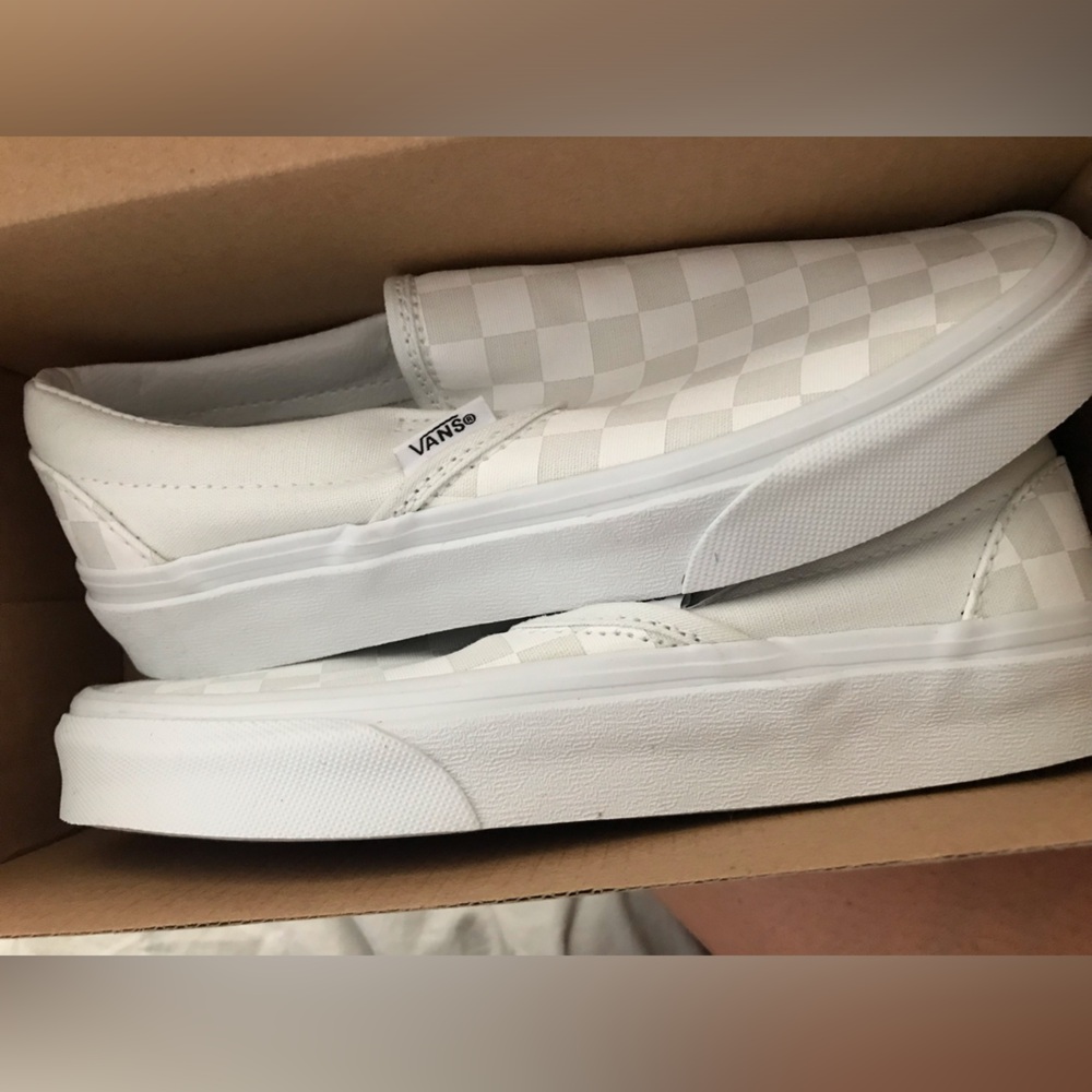 Vans White Checkered Slip-On Sneakers